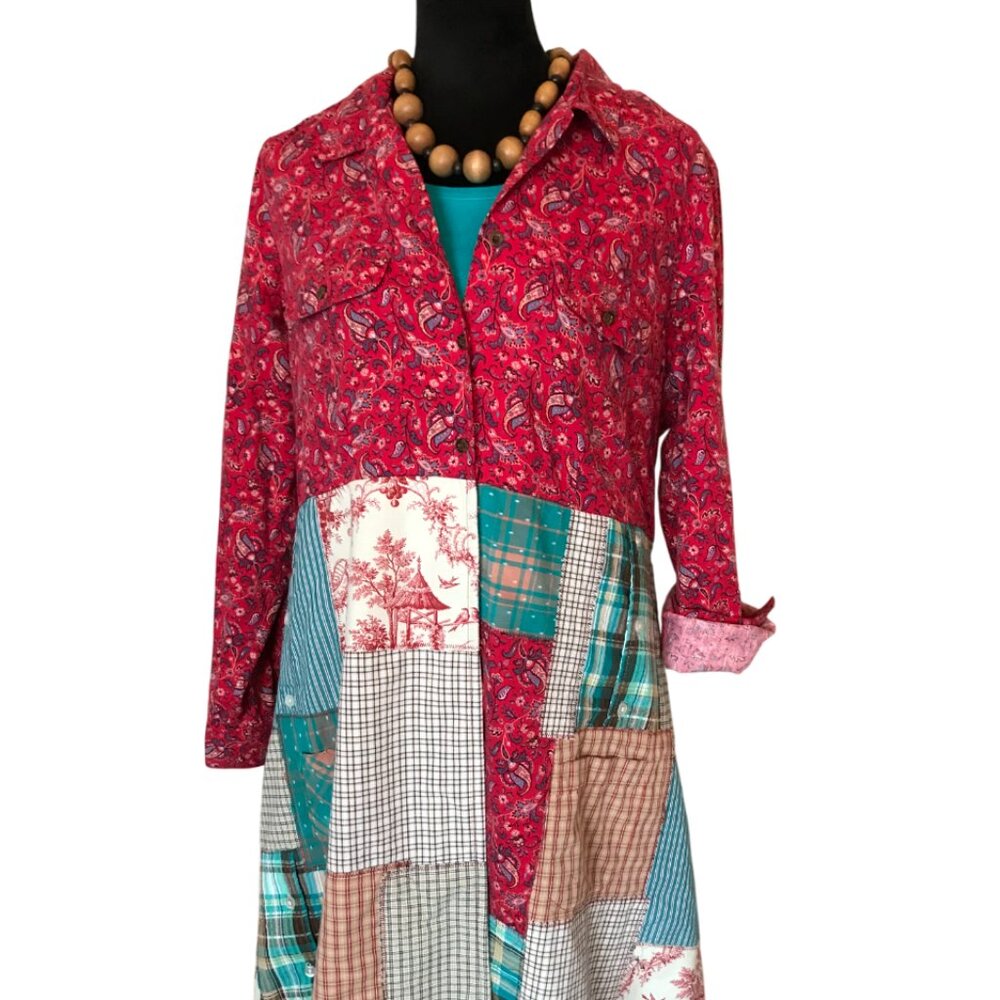 Boho Patchwork Duster, L: Upcycled Heavyweight Hi… - image 7